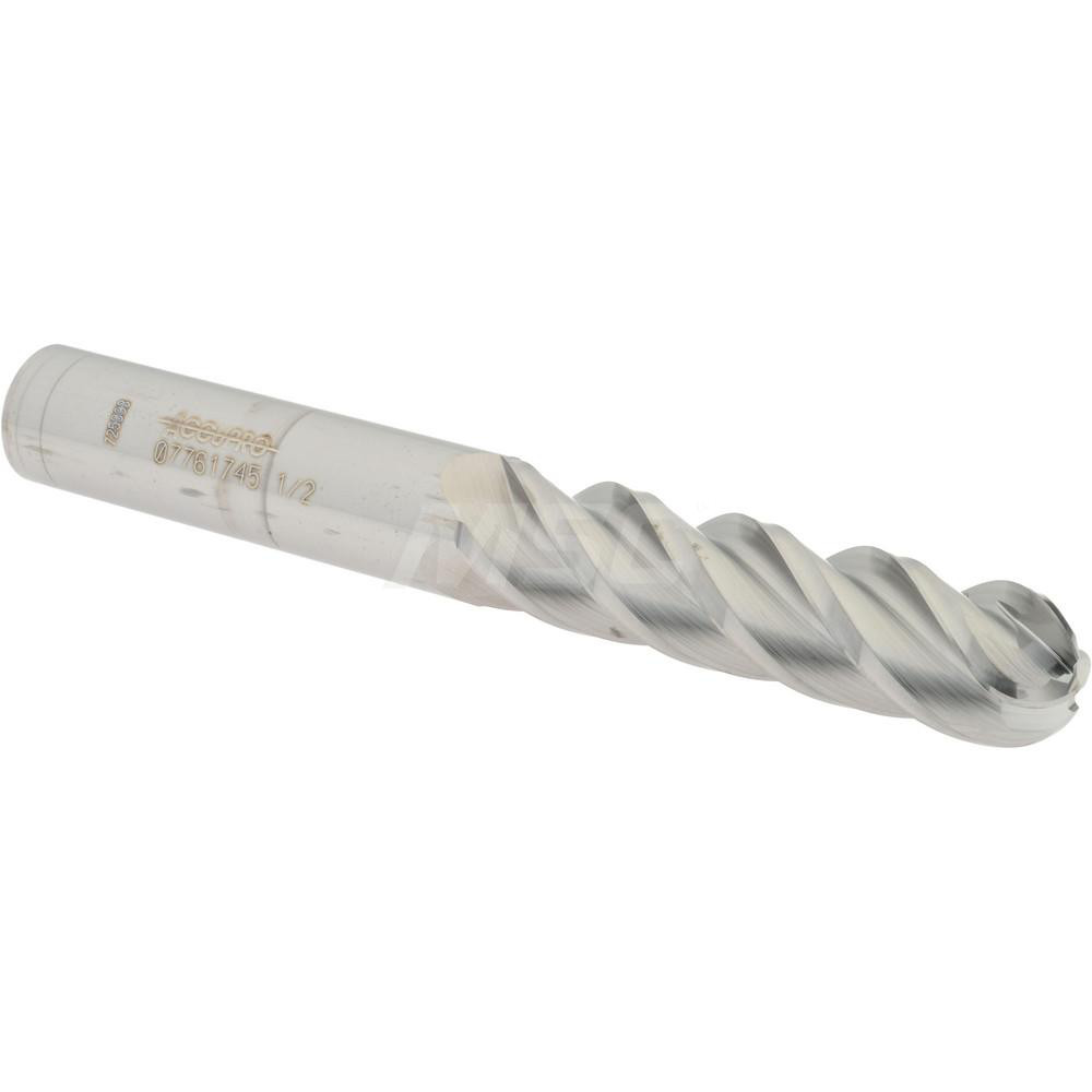 Accupro 12184880 Ball End Mill: 0.5" Dia, 2" LOC, 4 Flute, Solid Carbide Image