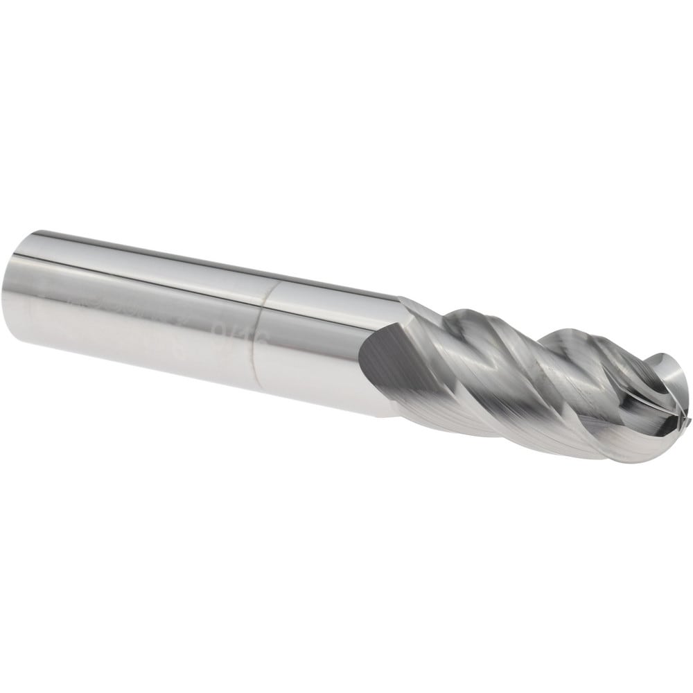 Ball End Mill: 9/16" Dia, 1-1/4" LOC, 4 Flute, Solid Carbide