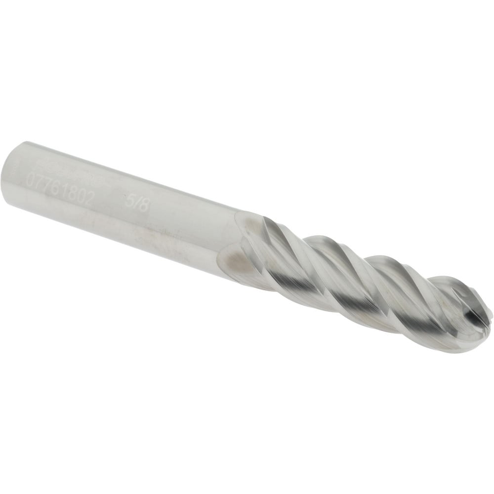 Ball End Mill: 0.625" Dia, 2.125" LOC, 4 Flute, Solid Carbide