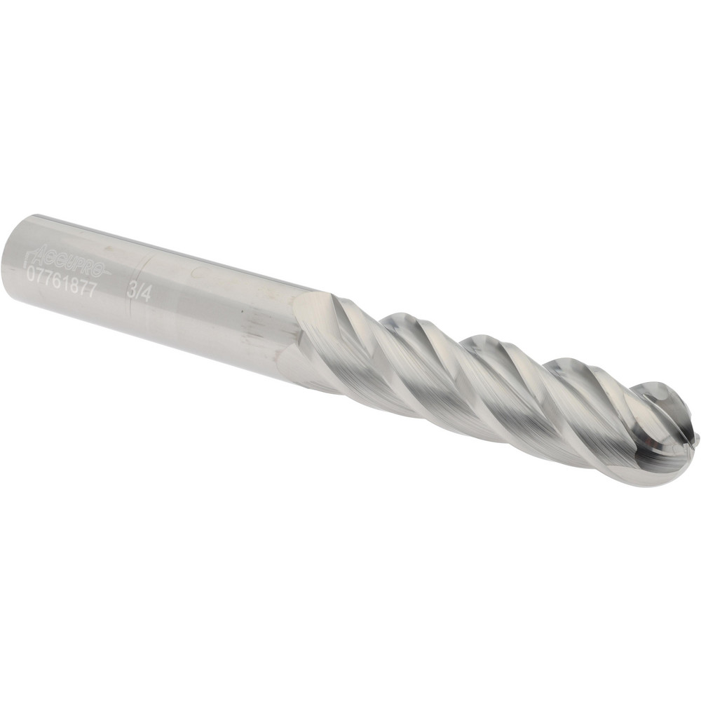 Accupro 12184919 Ball End Mill: 0.75" Dia, 3" LOC, 4 Flute, Solid Carbide Image