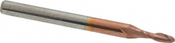 Ball End Mill: 0.0781" Dia, 0.25" LOC, 2 Flute, Solid Carbide