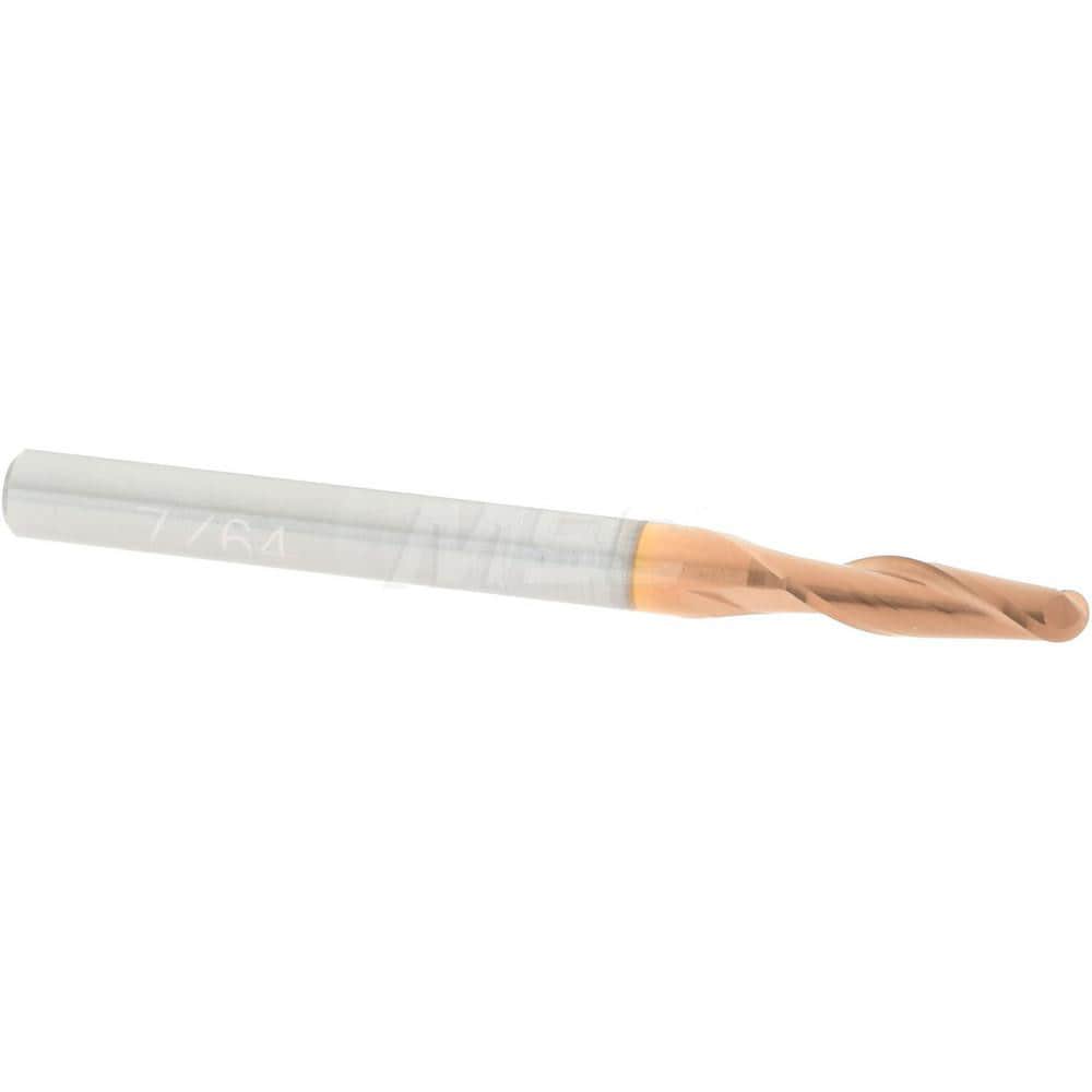 Ball End Mill: 0.1094" Dia, 0.375" LOC, 2 Flute, Solid Carbide