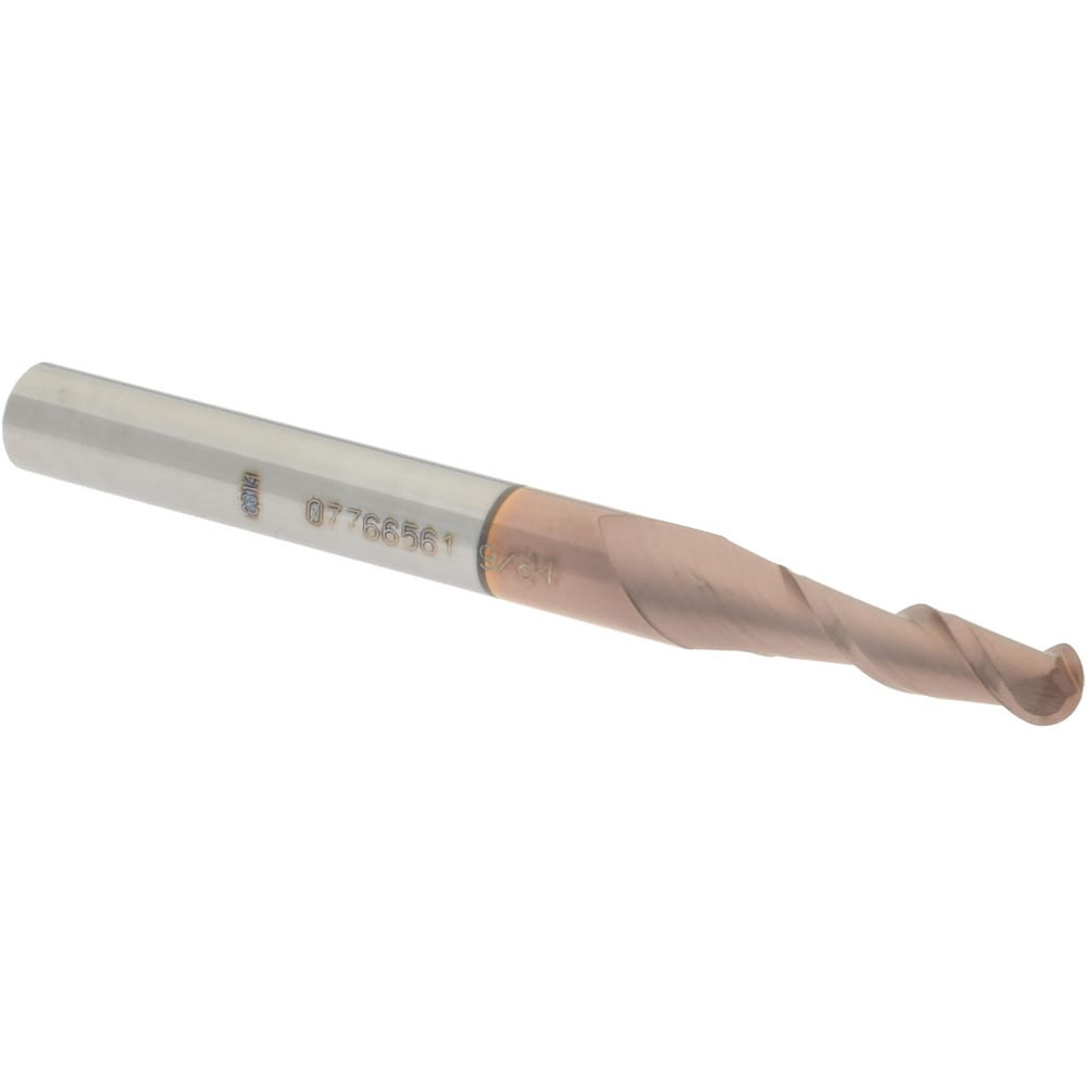 Ball End Mill: 0.1406" Dia, 0.5" LOC, 2 Flute, Solid Carbide