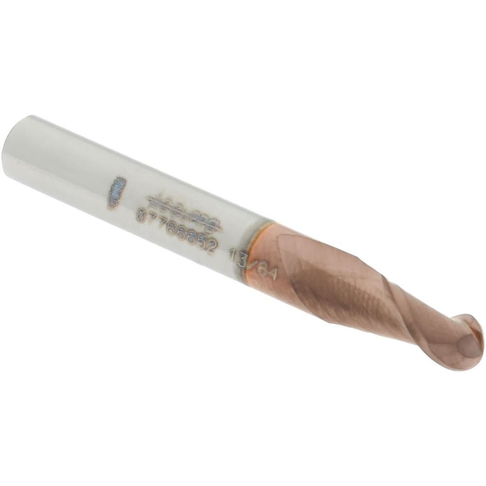 Ball End Mill: 0.2031" Dia, 0.375" LOC, 2 Flute, Solid Carbide