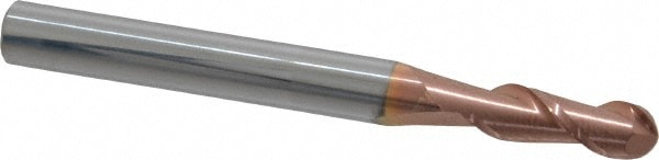 Ball End Mill: 0.2188" Dia, 0.625" LOC, 2 Flute, Solid Carbide