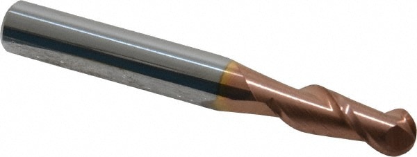 Ball End Mill: 0.2813" Dia, 0.75" LOC, 2 Flute, Solid Carbide