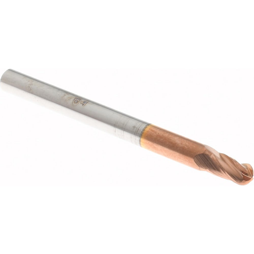 Ball End Mill: 0.1094" Dia, 0.1875" LOC, 4 Flute, Solid Carbide