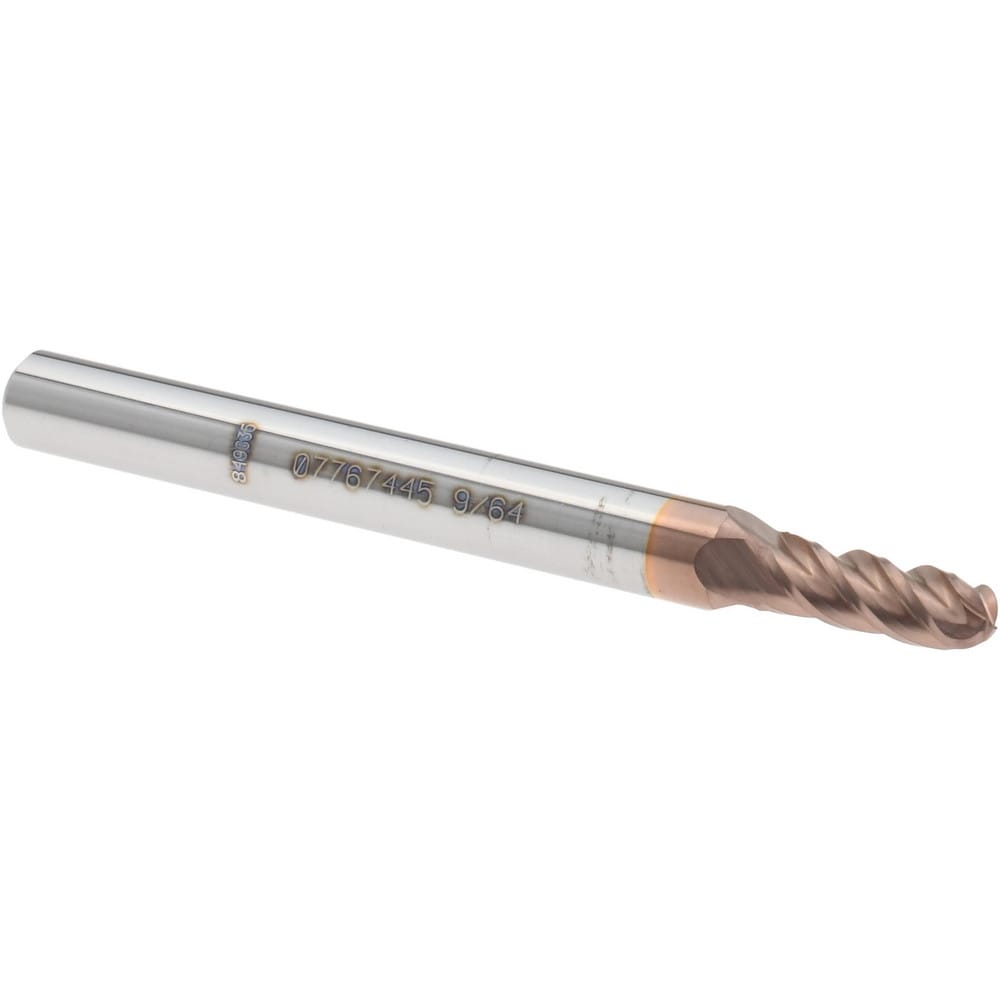 Ball End Mill: 9/64" Dia, 3/8" LOC, 4 Flute, Solid Carbide
