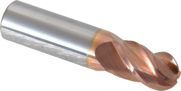 Ball End Mill: 0.4063" Dia, 0.625" LOC, 4 Flute, Solid Carbide
