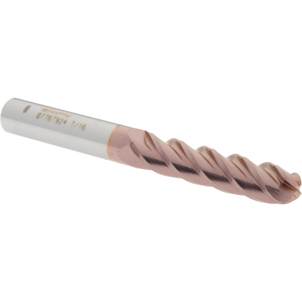 Ball End Mill: 0.4375" Dia, 2" LOC, 4 Flute, Solid Carbide