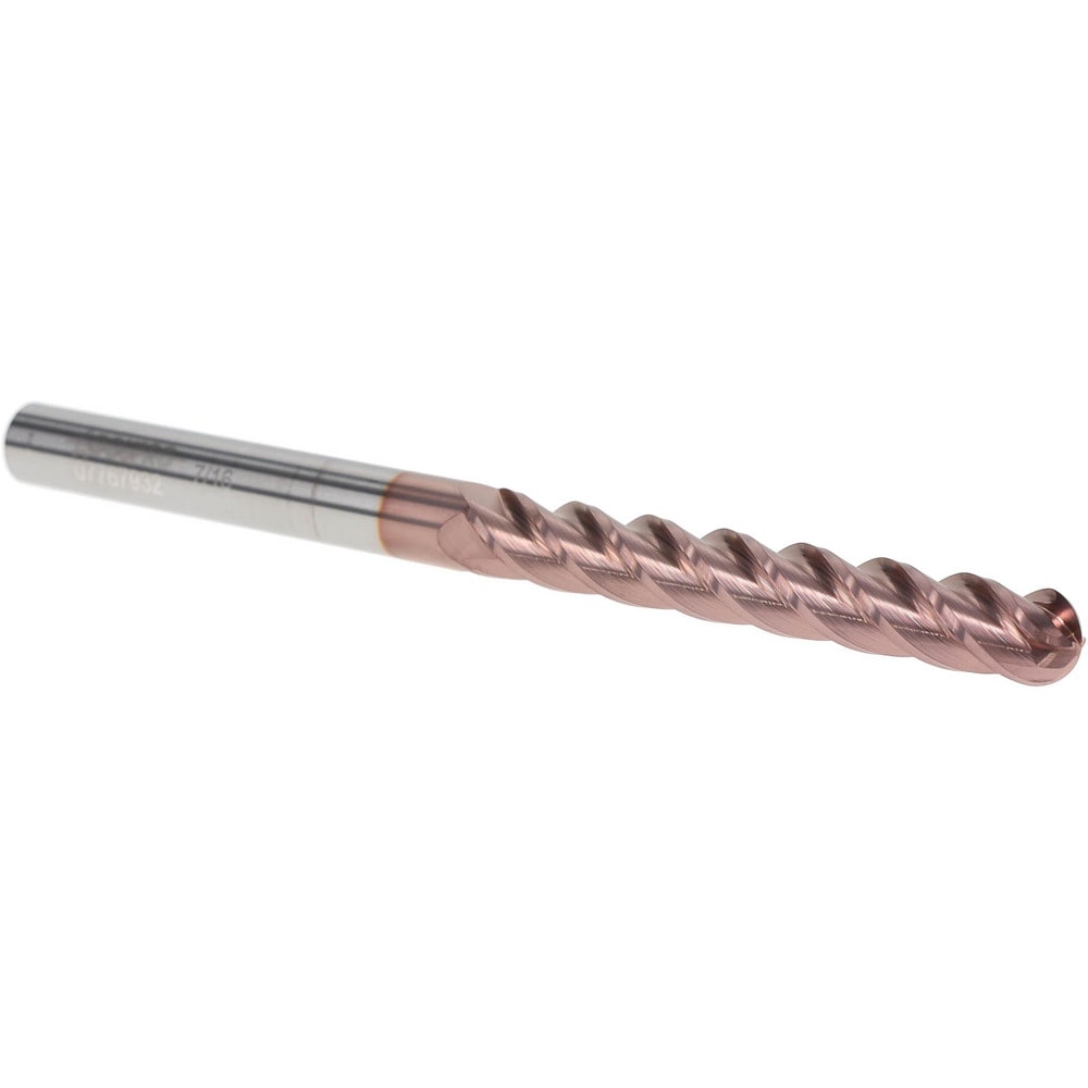 Ball End Mill: 0.4375" Dia, 3" LOC, 4 Flute, Solid Carbide