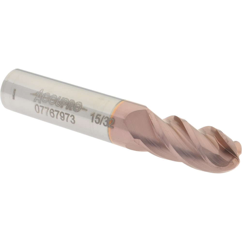 Ball End Mill: 0.4688" Dia, 1" LOC, 4 Flute, Solid Carbide