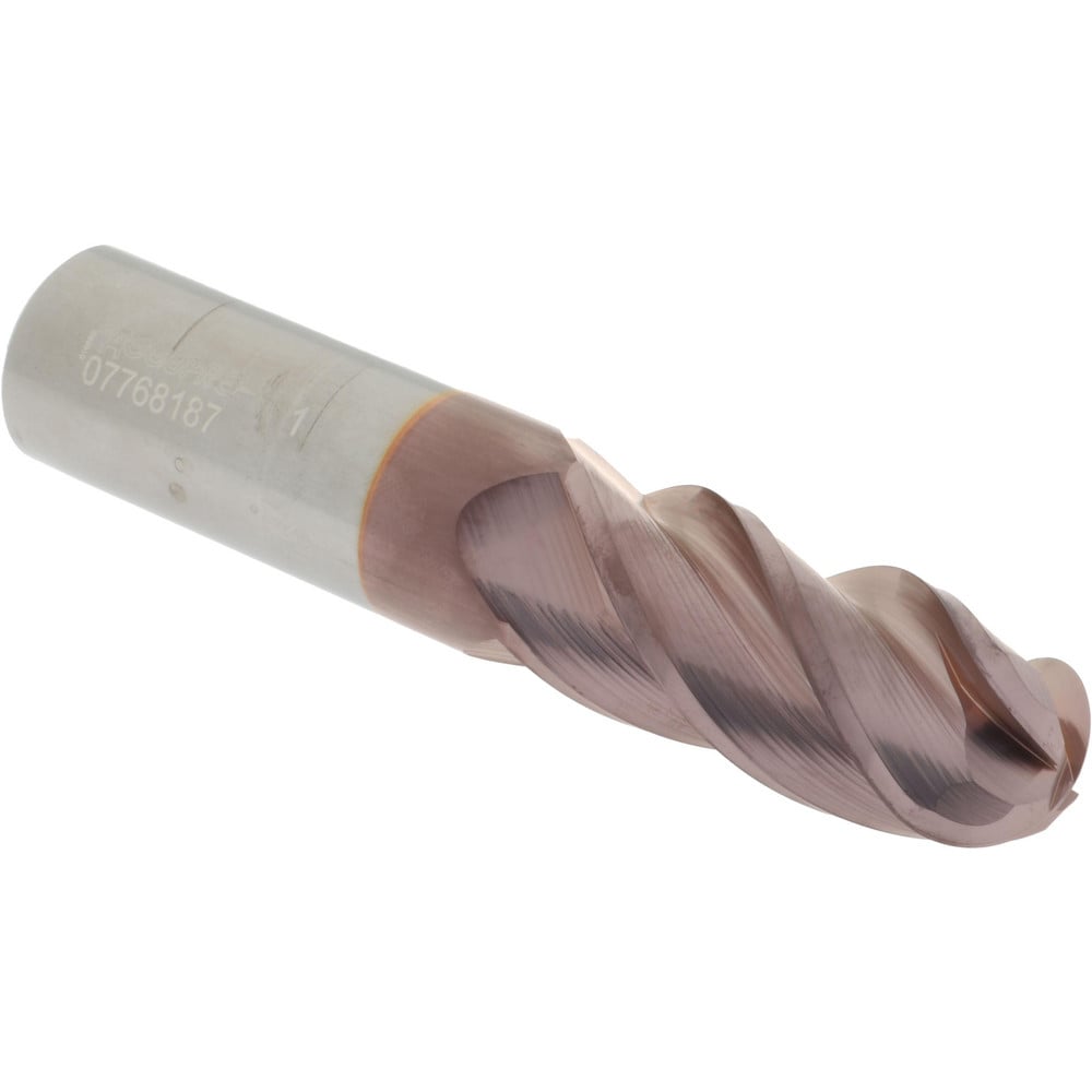 Ball End Mill: 1" Dia, 2.25" LOC, 4 Flute, Solid Carbide