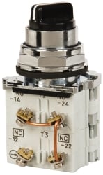 Eaton Cutler-Hammer 10250T22KB Selector Switch with Contact Blocks: 3 Positions, Maintained (MA), 0.5 Amp, Black Knob Image