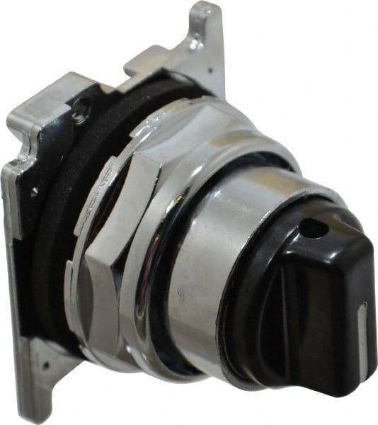Selector Switch: 3 Positions, Maintained (MA) - Momentary (MO), 0.5 Amp, Black Knob