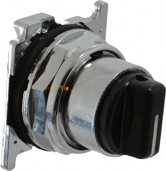 Selector Switch: 3 Positions, Maintained (MA) - Momentary (MO), 0.5 Amp, Black Knob