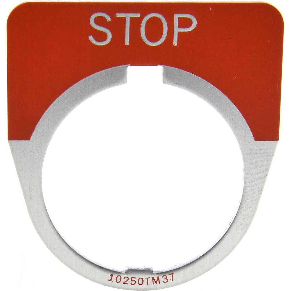 Half Round, Legend Plate - Stop - Red Background, 30-1/2mm Hole Dia