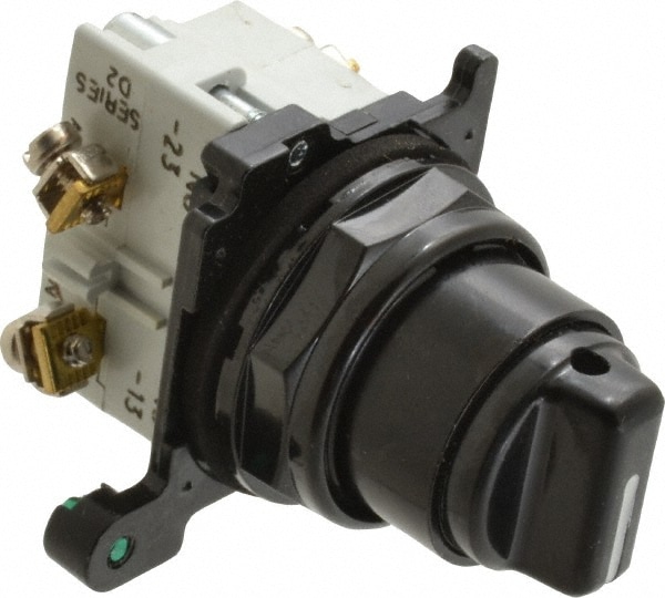 Eaton Cutler-Hammer E34VHBK1-Y1 Selector Switch with Contact Blocks: 3 Positions, Maintained (MA), Black Knob Image