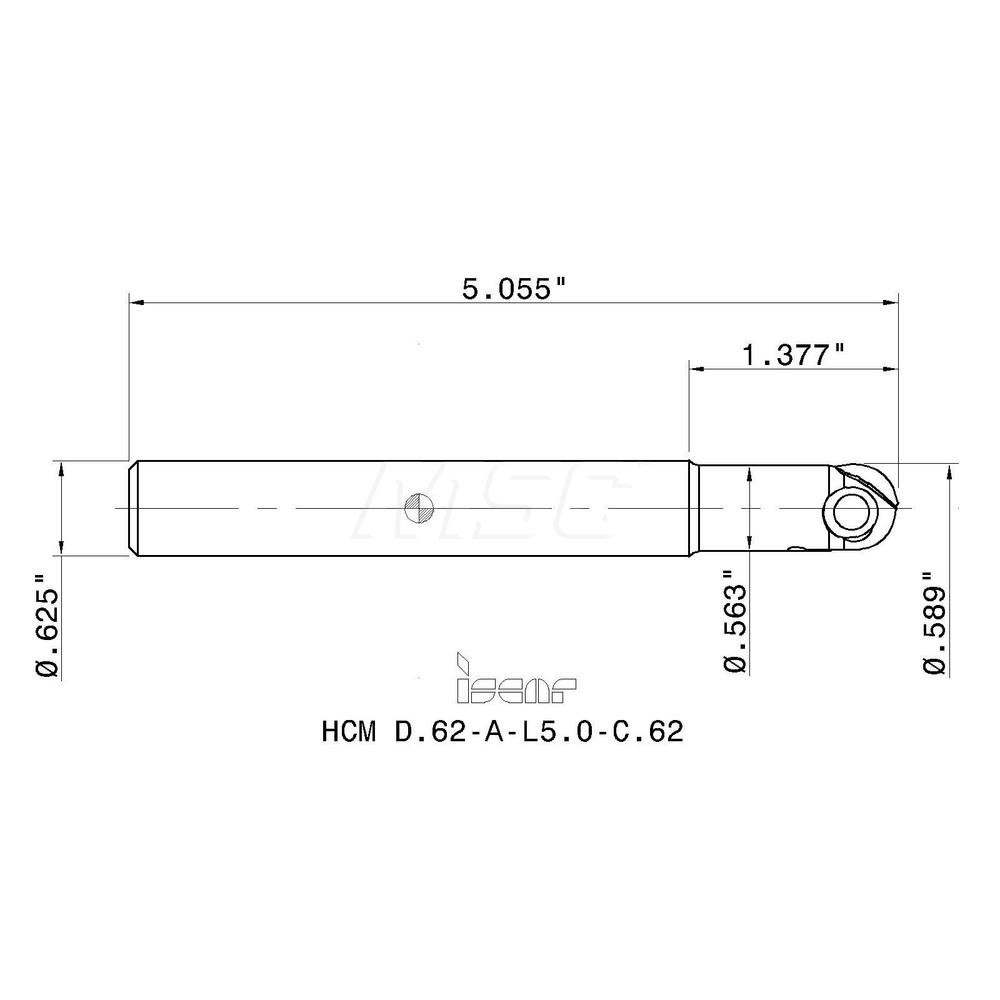 Iscar Indexable Ball Nose End Mill 5/8" Cut Dia, Solid Carbide, 5.1