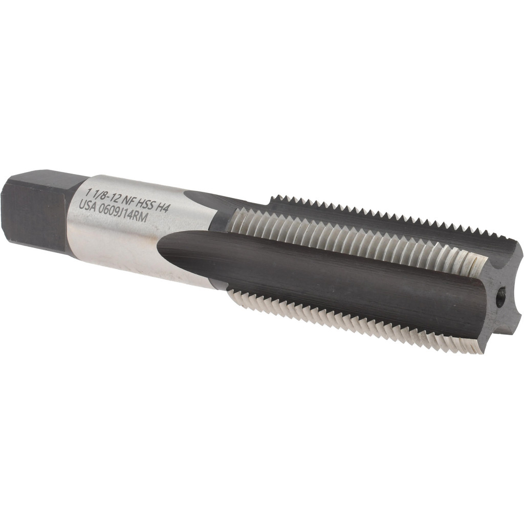 Titan USA Straight Flute Tap: 1-1/8-12 UNF, 4 Flute, Plug Chamfer, 2B & 3B Class of Fit, High-Speed Steel, Bright/Uncoated Finish - 2-9/16" Thread