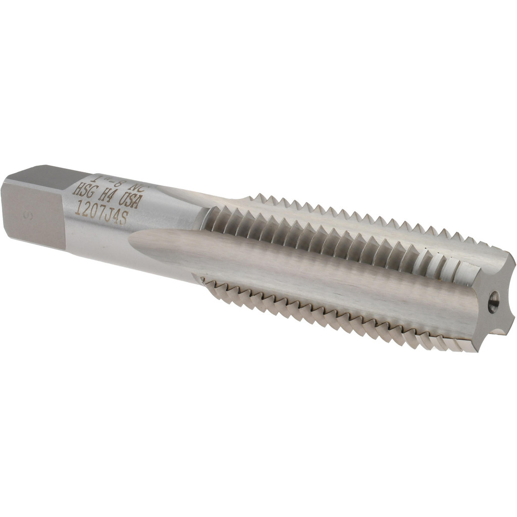 Titan USA Straight Flute Tap: 1-8 UNC, 4 Flute, Plug Chamfer, 2B & 3B Class of Fit, High-Speed Steel, Bright/Uncoated Finish - 2-1/2" Thread Length