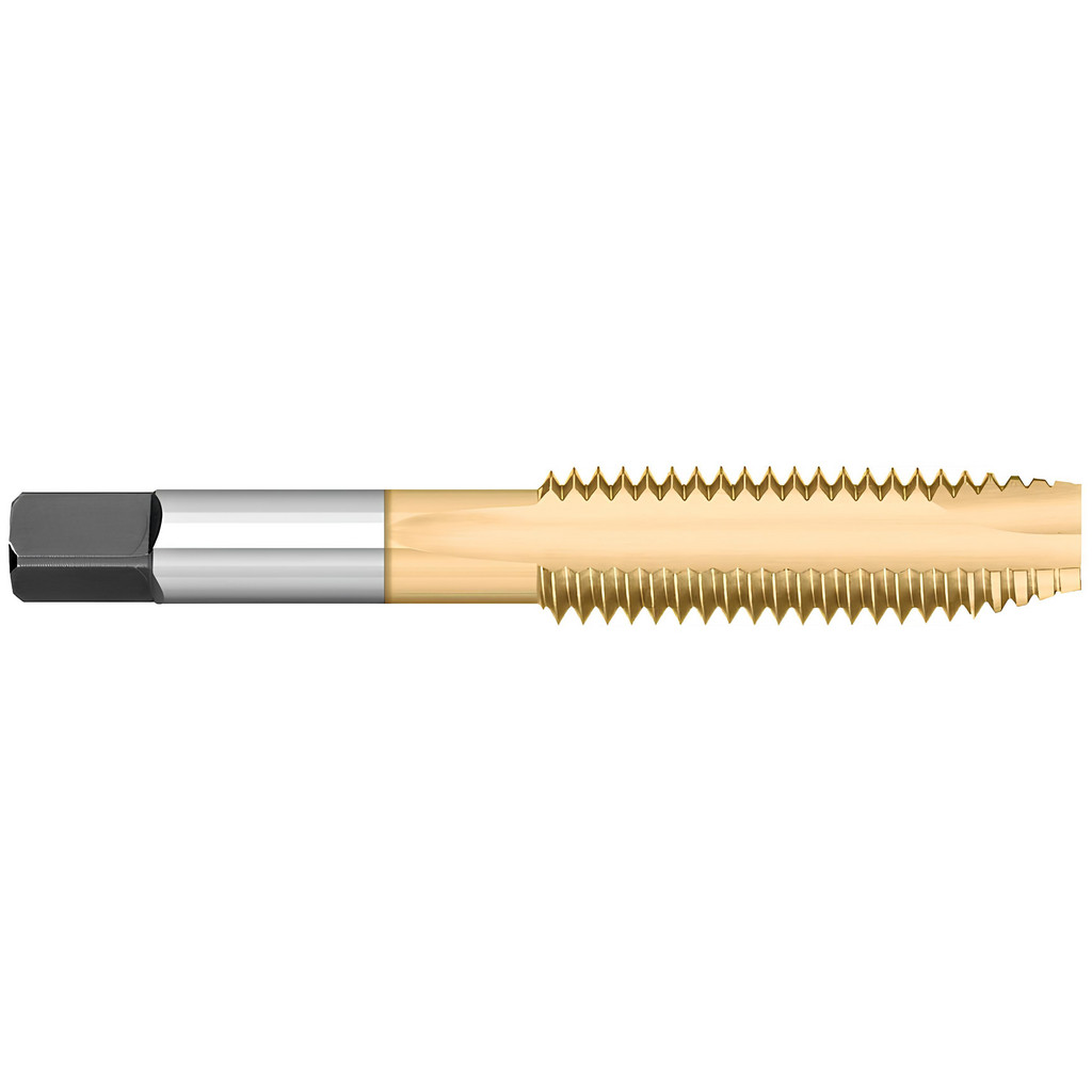 Titan USA Spiral Point Tap: 3/8-16 UNC, 3 Flutes, Plug Chamfer, 2B/3B Class of Fit, HSS, TiN Coated - 1-1/4" Thread Length, 2-15/16" OAL, Right Hand
