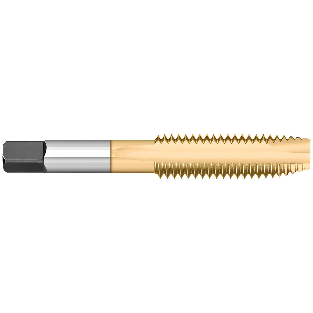 Titan USA Spiral Point Tap: M8x1.25 Metric, 2 Flutes, Plug Chamfer, 6H Class of Fit, HSS, TiN Coated - 1-1/8" Thread Length, 2-23/32" OAL, Right