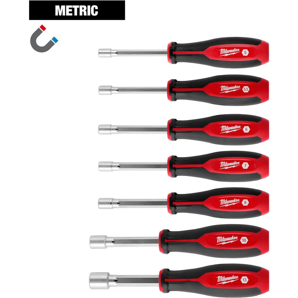 Nutdriver Sets; Drive Size: 5 mm; 5.5 mm; 6 mm; 7 mm; 8 mm; 10 mm; 13 mm ; Handle Type: Tri-Lobe ; Shaft Type: Hollow ; Container Type: None ; Shaft Length (Inch): 4 ; Overall Length (Decimal Inch): 10.4300