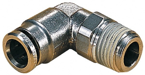 Norgren 101471438 Push-To-Connect Tube to Male & Tube to Male BSPT Tube Fitting: 90 ° Swivel Elbow Adapter, 3/8" Thread Image