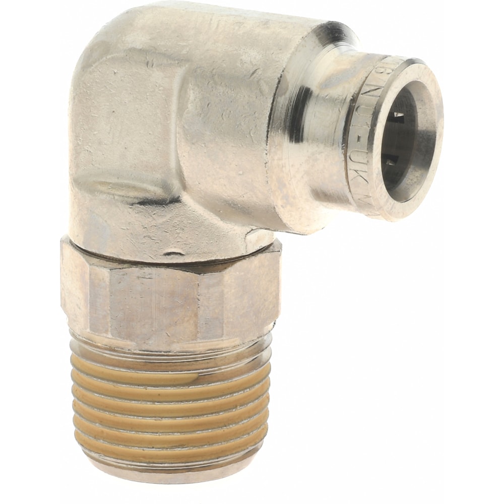 Norgren 101470838 Push-To-Connect Tube to Male & Tube to Male BSPT Tube Fitting: 90 ° Swivel Elbow Adapter, 3/8" Thread Image