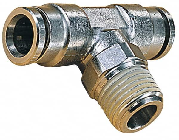 Norgren 101670628 Push-To-Connect Tube to Male & Tube to Male BSPT Tube Fitting: Swivel Tee Adapter, Tee 1/4" Thread 