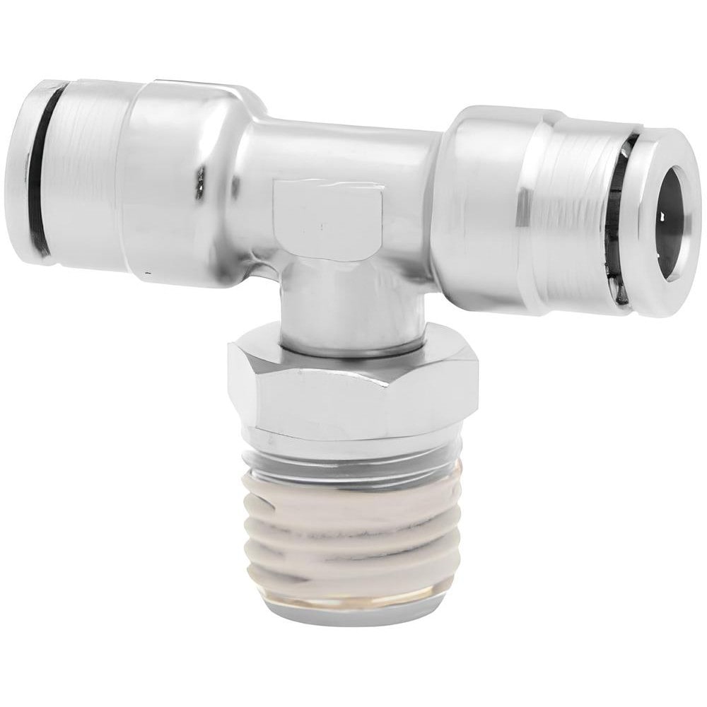 Push-To-Connect Tube to Male & Tube to Male BSPT Tube Fitting: Swivel Tee Adapter, Tee 1/8" Thread