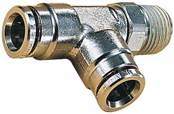 Norgren 101680628 Push-To-Connect Tube to Male & Tube to Male BSPT Tube Fitting: Swivel Tee Adapter, Tee 1/4" Thread 