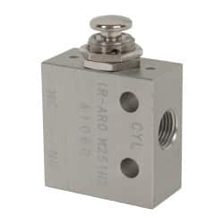 Manually Operated Valve: 0.13" NPT Outlet, Three-Way, Push Button & Spring Actuated