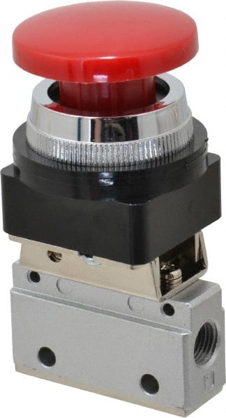 Manually Operated Valve: 0.13" NPT Outlet, Manual Mechanical, Push Button & Spring Actuated