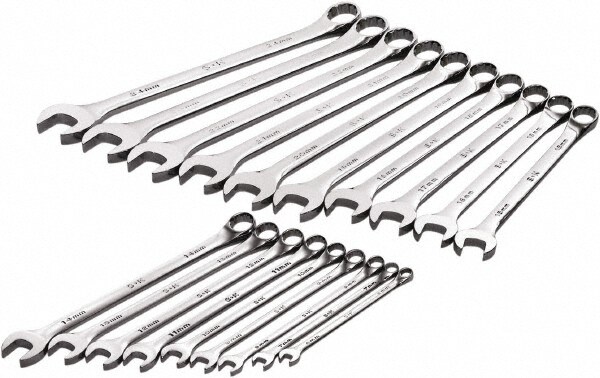 Combination Wrench Set: 19 Pc, Metric