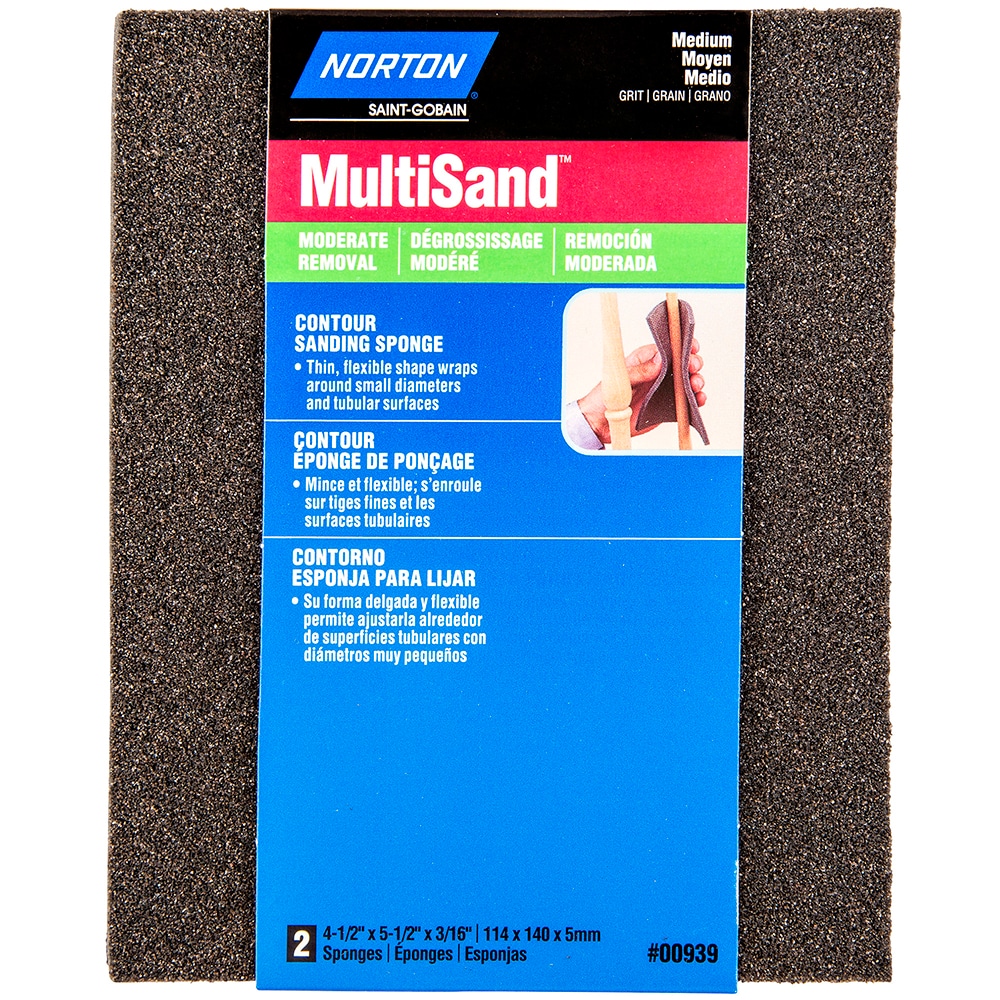 Sanding Sponge: 4-1/2" Wide, 5-1/2" Long, 3/16" Thick, Fine Grade