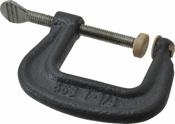 C-Clamp: 1-1/4" Max Opening, 1-3/16" Throat Depth, Light-Duty, Ductile Iron Body, Steel Anvil - 550 lb Load Capacity
