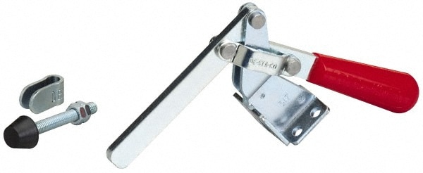 Manual Hold-Down Toggle Clamp: Vertical, 375 lb Capacity, Solid Bar, Flanged Base