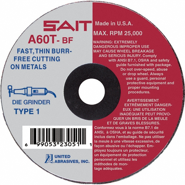 Cutoff Wheel: Type 1 (01/41), 4" Dia, 0.0350" Thick, 1/4" Hole, Aluminum Oxide - 60 Grit, 19000 Max RPM, Reinforced