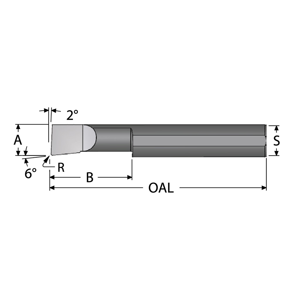 Scientific Cutting Tools B230600R Corner Radius Boring Bar: 0.23" Min Bore, 0.6" Max Depth, Right Hand Cut, Submicron Solid Carbide Image