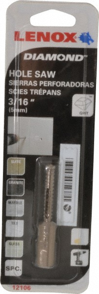 Lenox Hole Saw: 3/16" Saw Dia, 1-1/8" Cut Depth - Diamond Grit, Continuous Edge | Part #12106