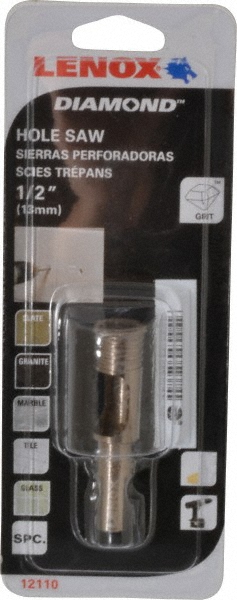 Hole Saw: 1/2" Saw Dia, 1-1/8" Cut Depth - Diamond Grit, Continuous Edge