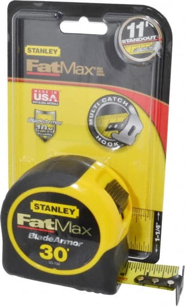 Stanley 33-730 Tape Measure: 30 Long, 1-1/4" Width, Yellow Blade 