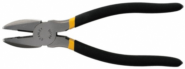 8-3/4" OAL, 1-15/32" Jaw Length, Side Cutting Linesman's Pliers - Serrated Jaw, Round Nose Head, Dual Dipped Handles