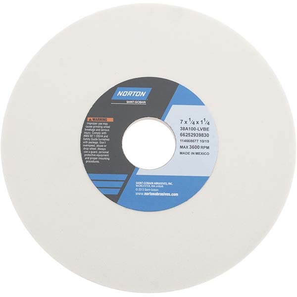 Norton 66252939830 Surface Grinding Wheel: 7" Dia, 1/4" Thick, 1-1/4" Hole, 100 Grit, L Hardness Image