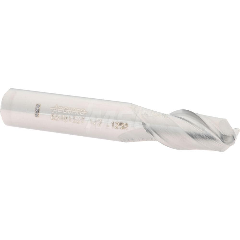 Accupro 12181463 Corner Radius End Mill: 1/2" Dia, 1" LOC, 1/8" Radius, 2 Flutes, Solid Carbide 