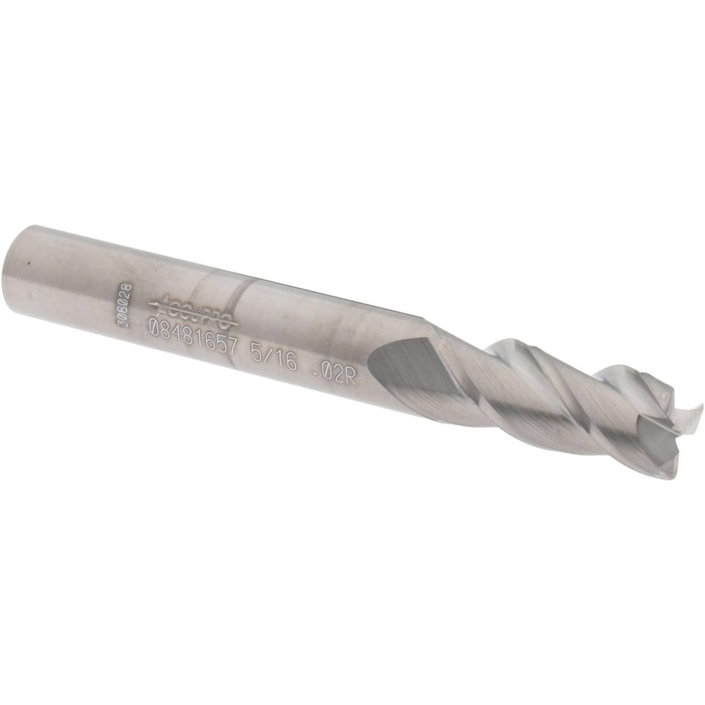 Accupro 12181983 Corner Radius End Mill: 5/16" Dia, 3/4" LOC, 0.02" Radius, 3 Flutes, Solid Carbide 