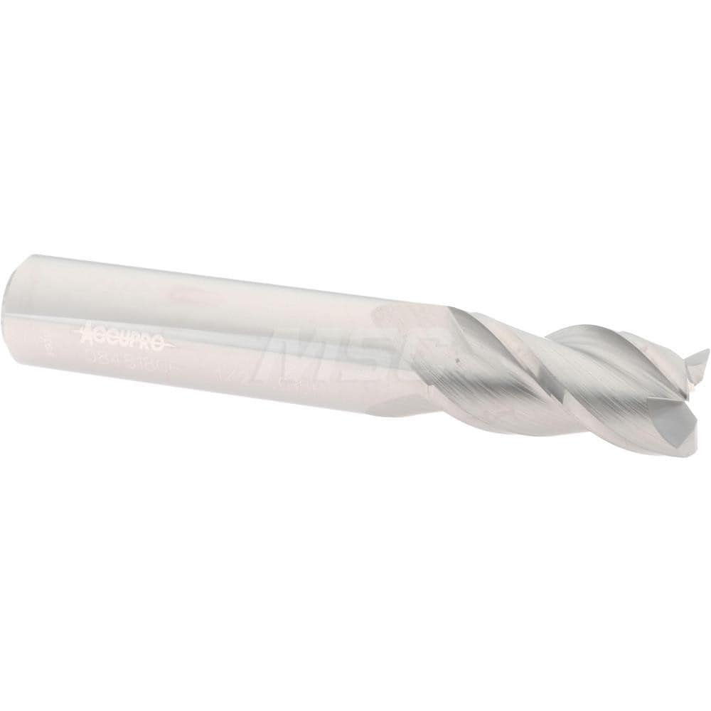 Accupro 12182064 Corner Radius End Mill: 1/2" Dia, 1" LOC, 0.015" Radius, 3 Flutes, Solid Carbide 