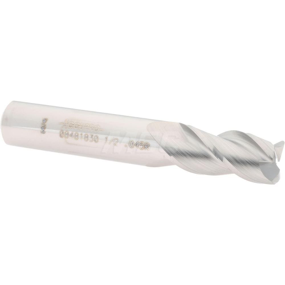 Accupro 12182067 Corner Radius End Mill: 1/2" Dia, 1" LOC, 0.045" Radius, 3 Flutes, Solid Carbide 